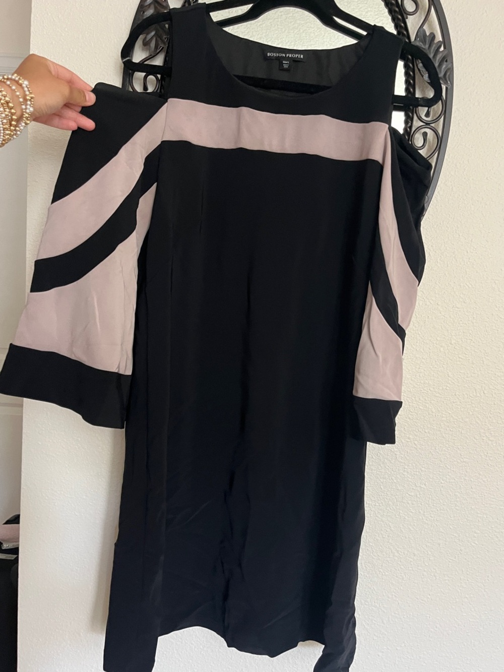 Boston Proper Black Dress with Blush Paneling